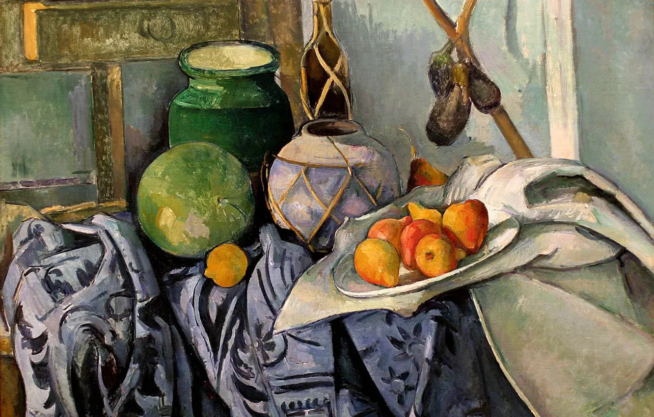 Photo wallpaper lemon, apples, watermelon, pitcher, Paul Cezanne