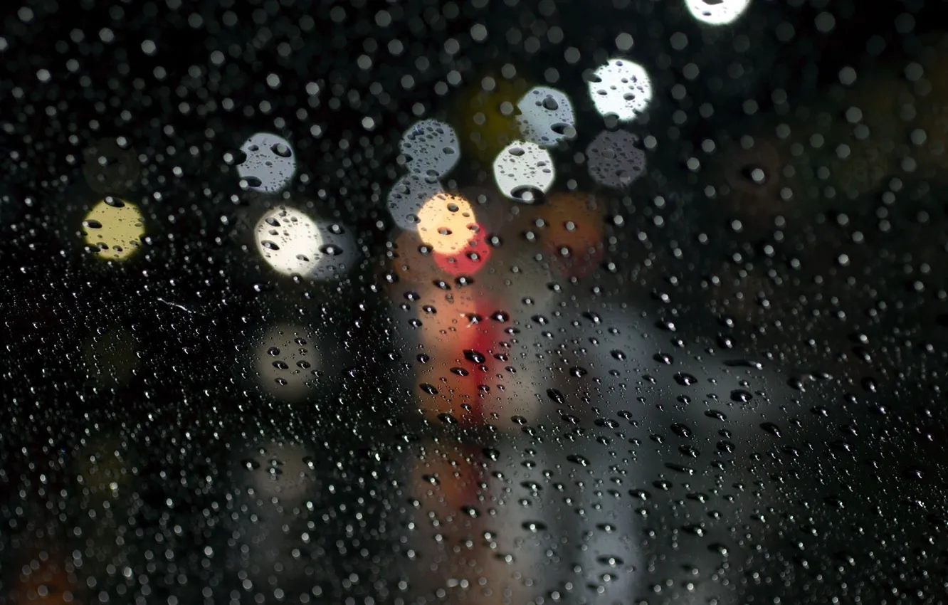 Photo wallpaper glass, water, drops, macro, rain, bokeh