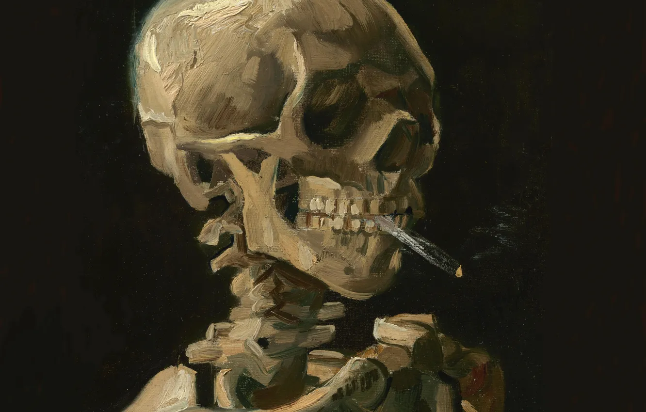 Photo wallpaper Skull, Smoke, Picture, Skeleton, Vincent van Gogh, Cigarette, Vincent van Gogh, Dutch post-impressionist painter