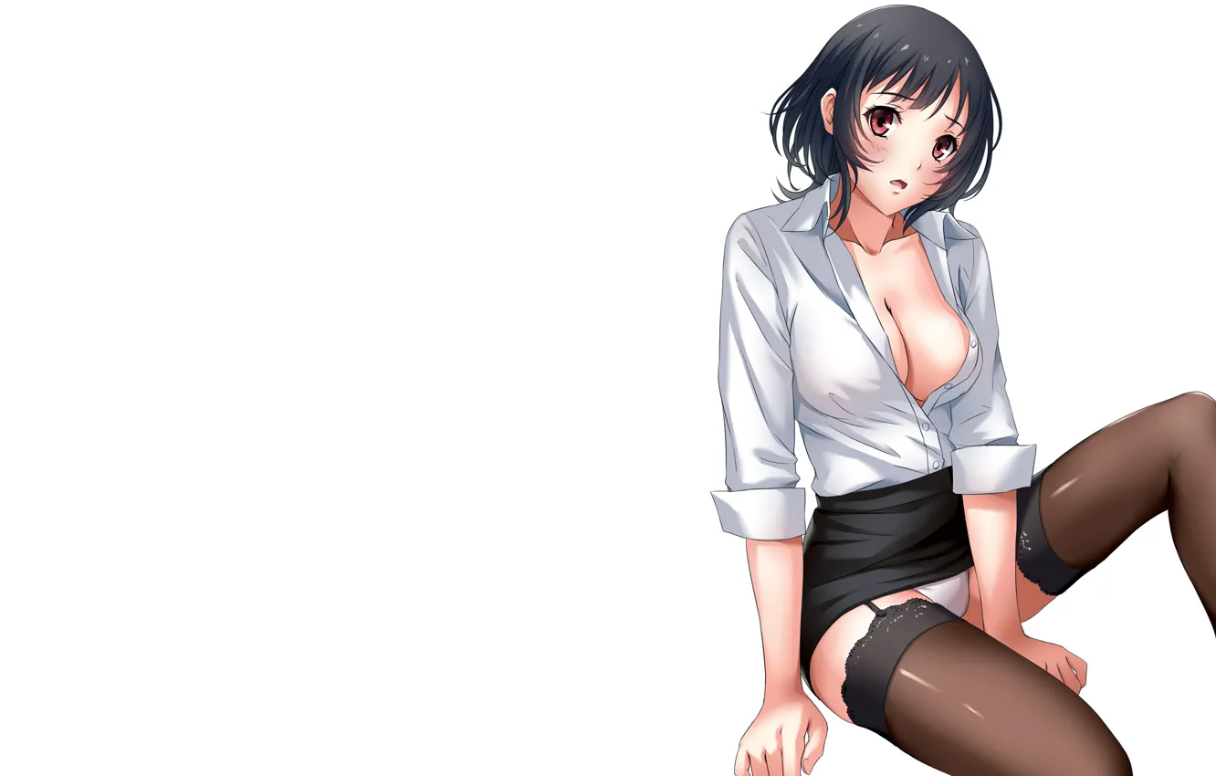 Photo wallpaper girl, sexy, lingerie, cleavage, blouse, panties, boobs, anime