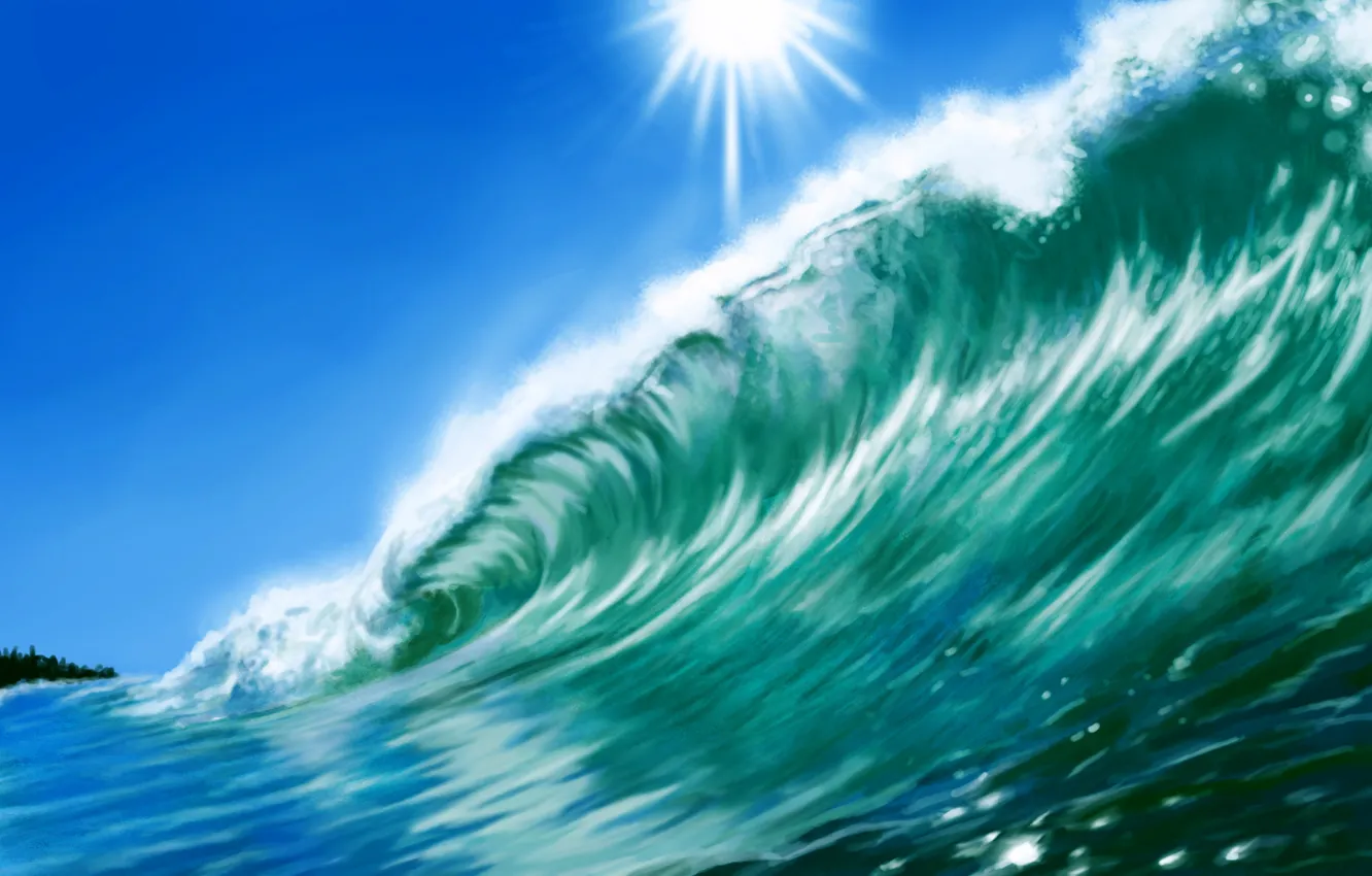 Photo wallpaper sea, wave, the sky, the sun, nature, art