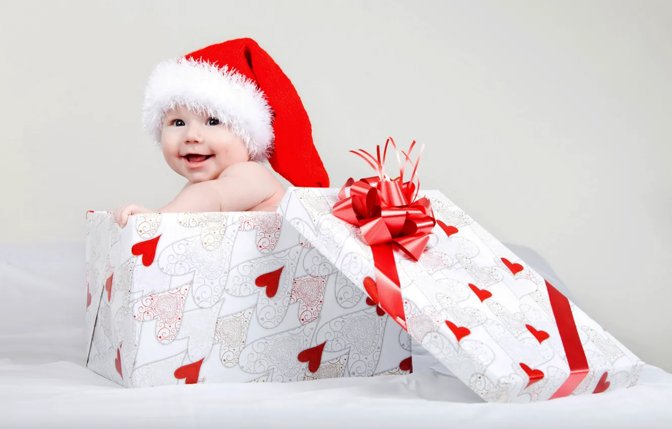 Photo wallpaper child, Christmas, cap, winter, baby, child, baby