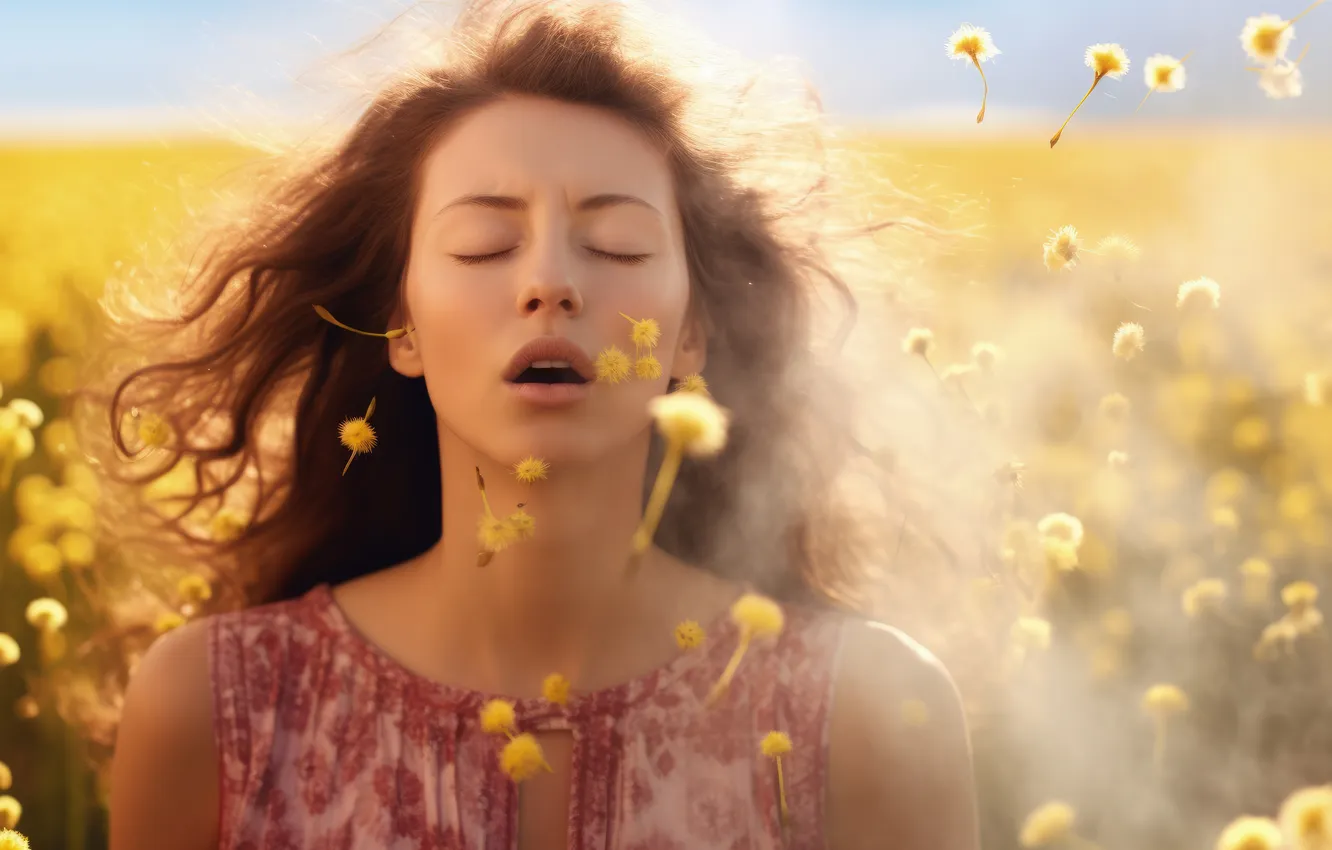 Photo wallpaper girl, digital art, AI art, The Art of Artificial Intelligence, Suffering, Allergy to pollen, neural …