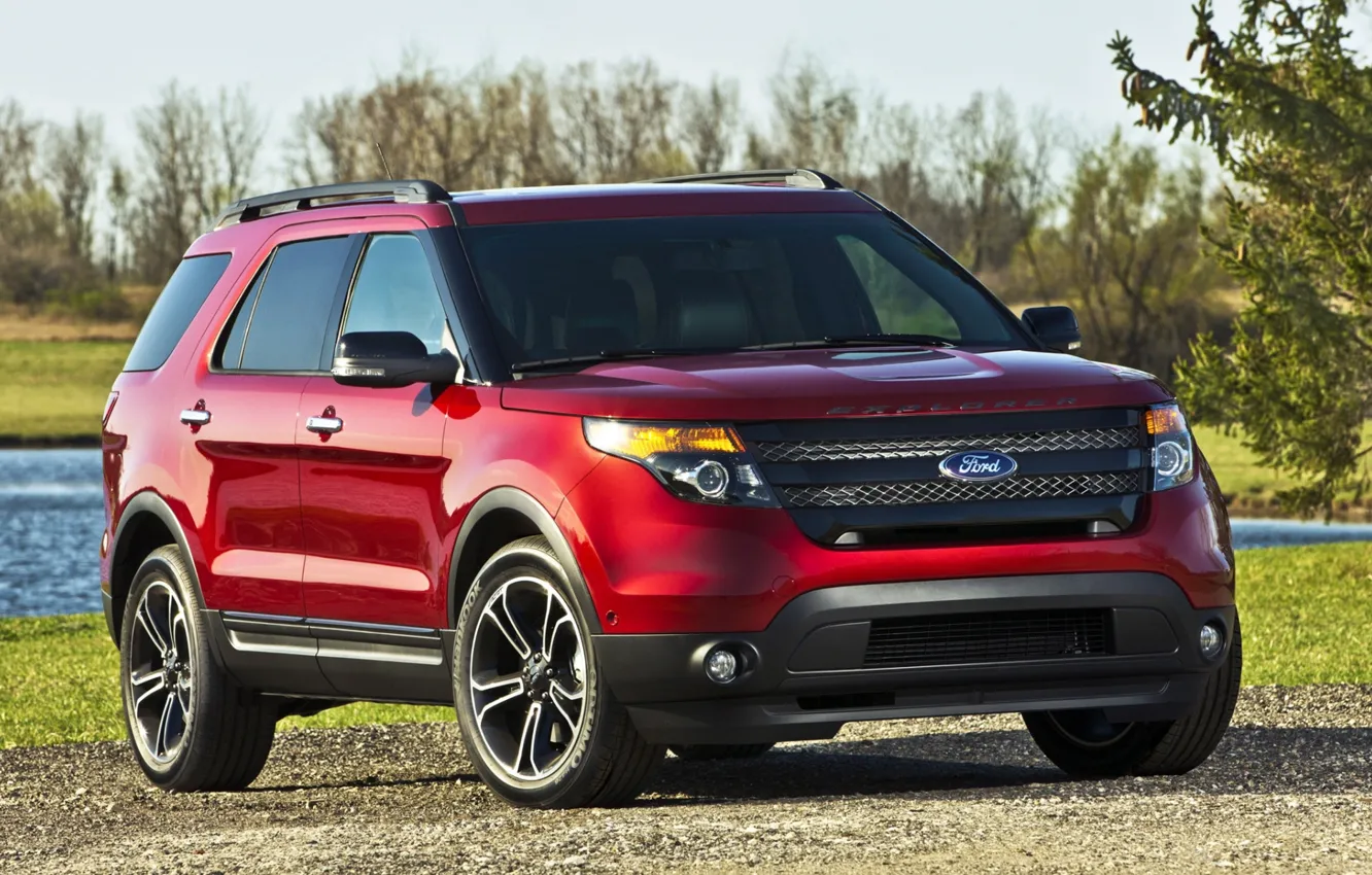 Photo wallpaper the sky, water, trees, red, sport, jeep, sport, ford