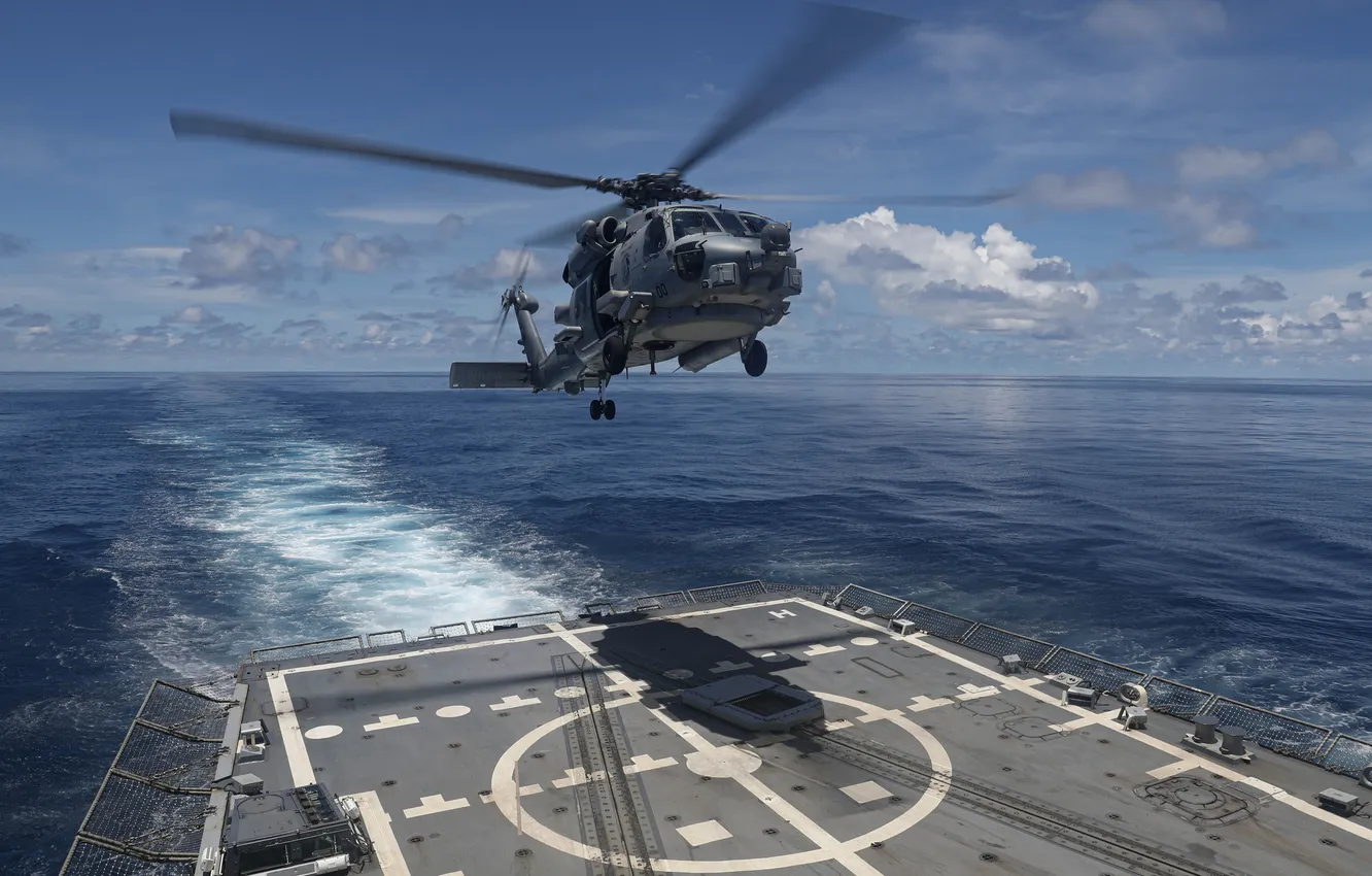 Photo wallpaper helicopter, MH-60R, USS Miguel Keith