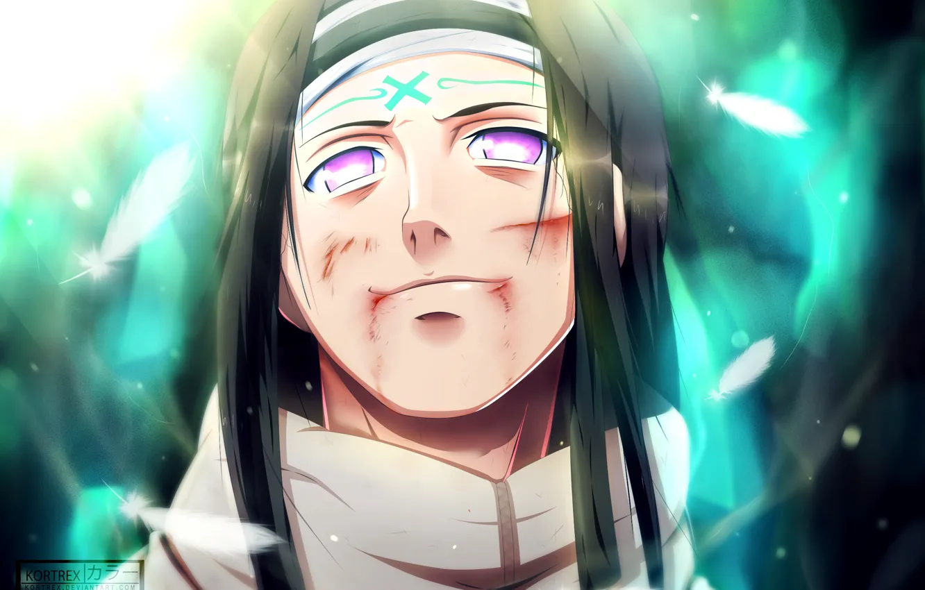 Photo wallpaper Smile, Feathers, Light, Naruto, Hyuuga Neji, A sad look