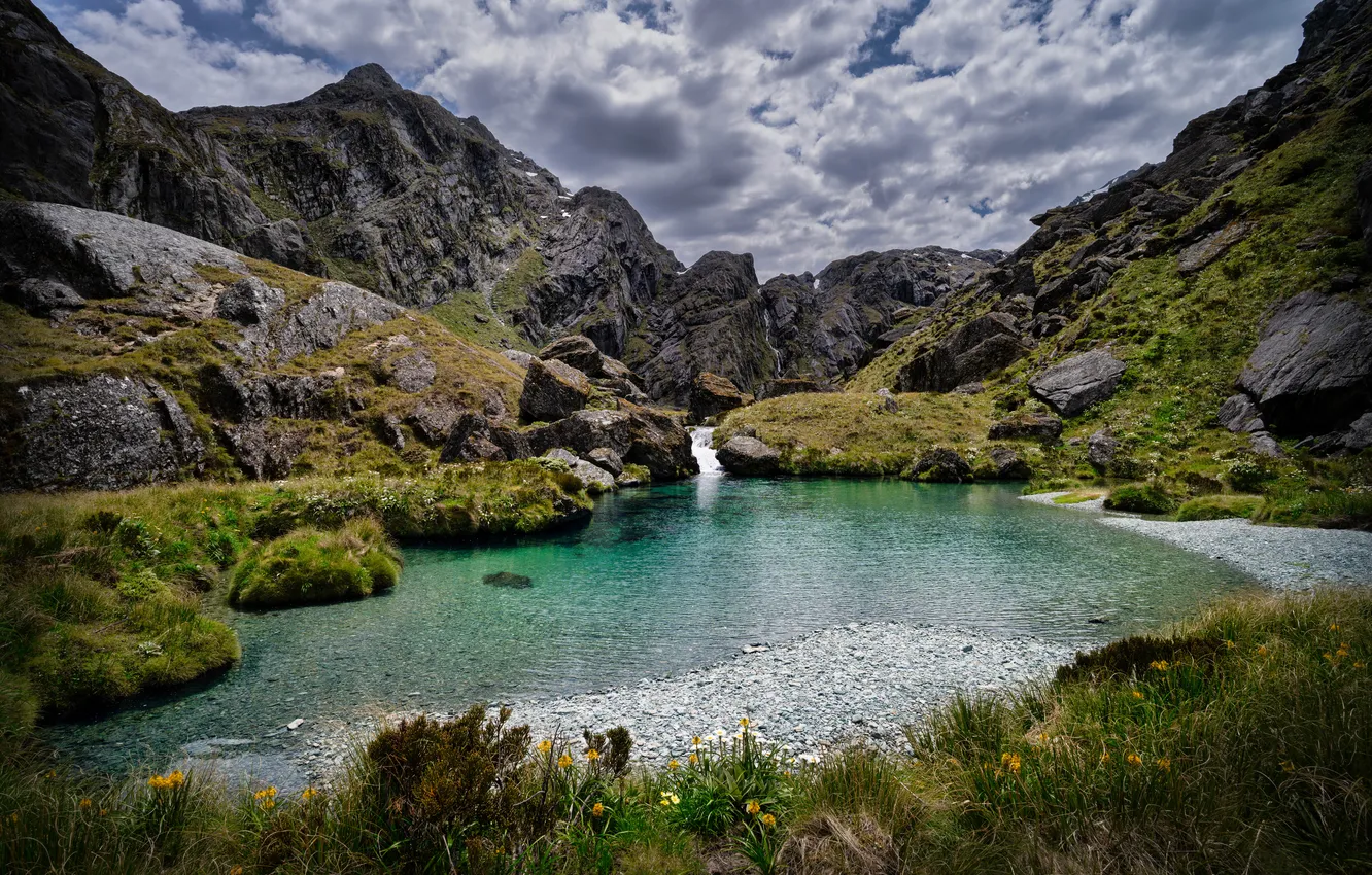 Photo wallpaper landscape, mountains, nature, lake, New Zealand