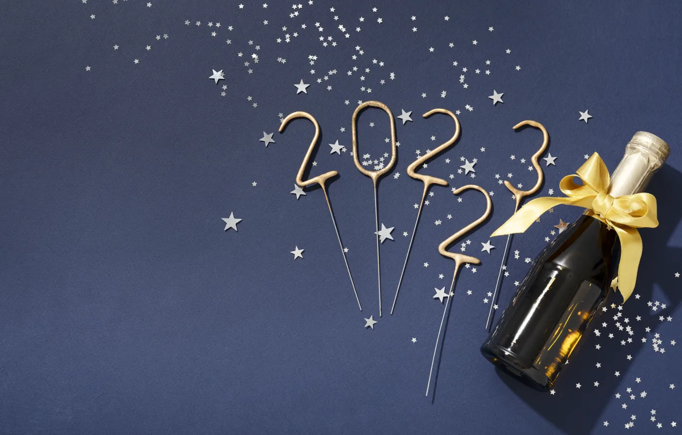 Photo wallpaper holiday, wine, bottle, new year, sticks, figures, placer, champagne