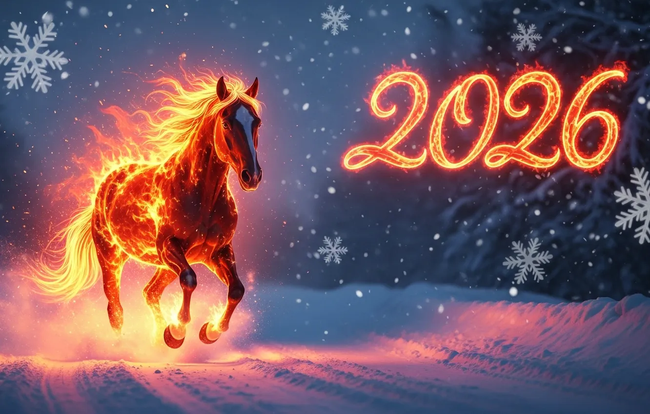 Photo wallpaper horse, art, 2026, fire
