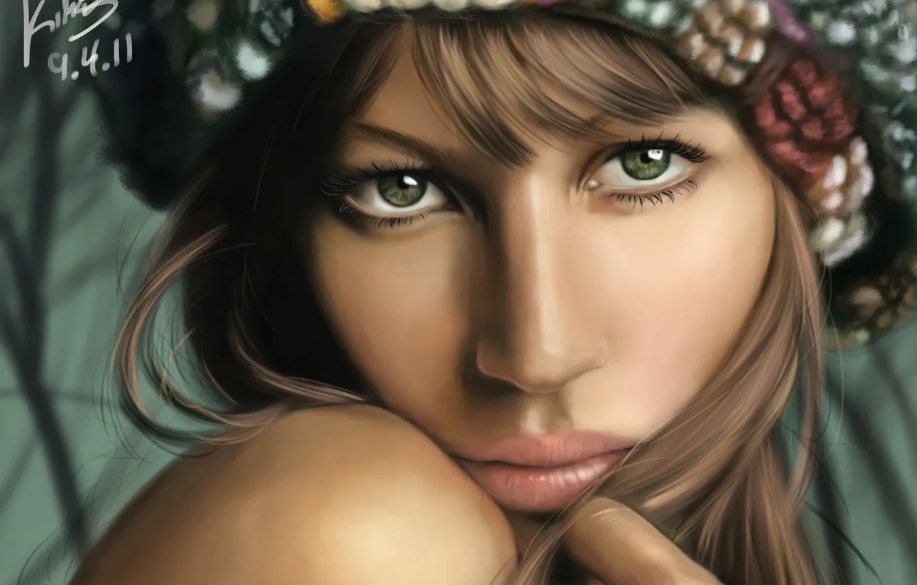 Photo wallpaper girl, face, hands, art, takes