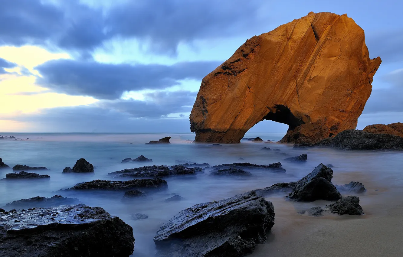Photo wallpaper beach, nature, rock, stones, the ocean, Portugal, Portugal, Santa Cruz