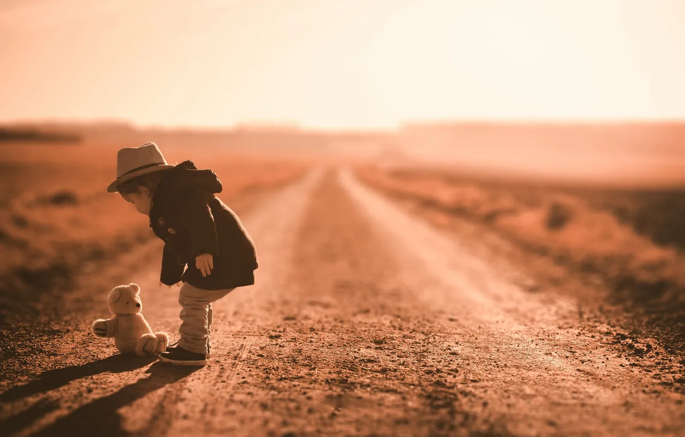 Photo wallpaper road, sunset, children, model, toy, silence, ., Soan