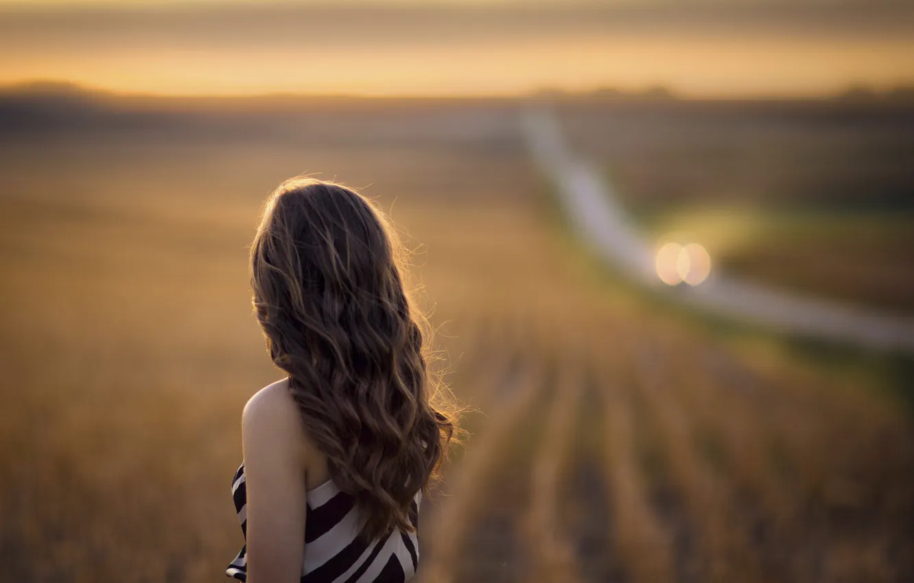 Photo wallpaper field, hair, bokeh