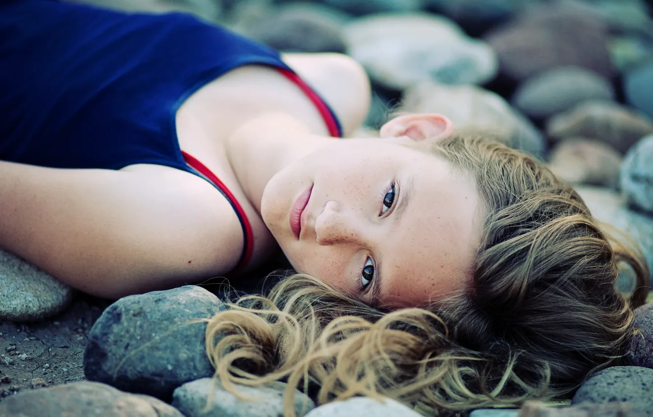 Photo wallpaper stones, mood, portrait, girl