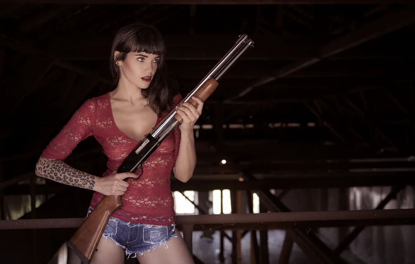 Photo wallpaper girl, weapons, the gun