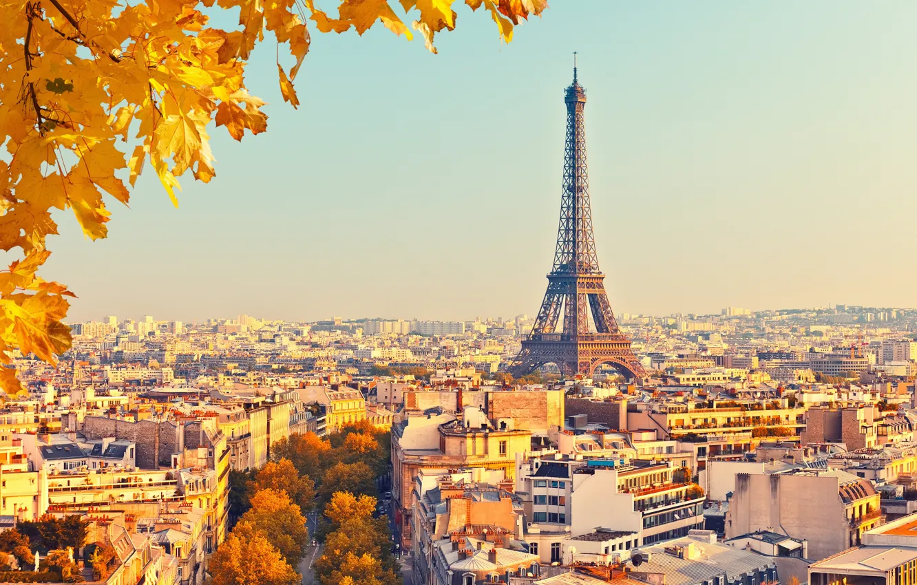 Photo wallpaper autumn, the city, France, Paris, home, panorama, Eiffel tower