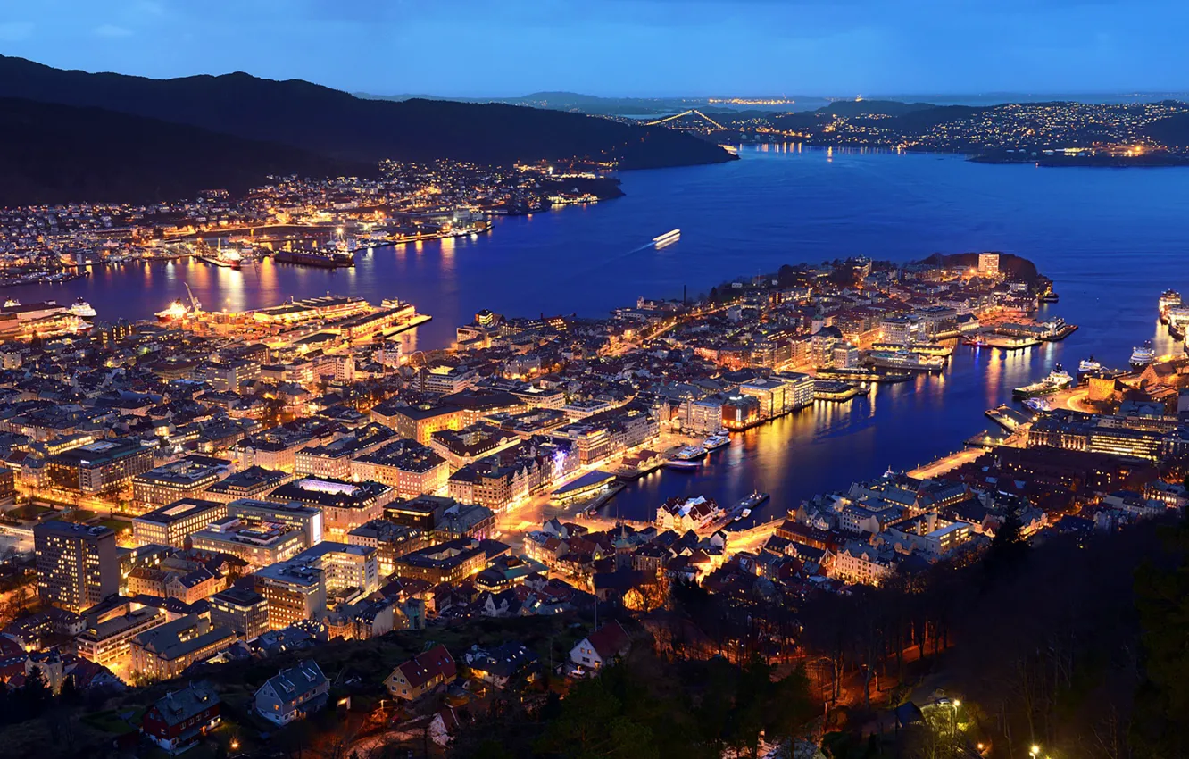 Photo wallpaper Norway, harbor, Mountains