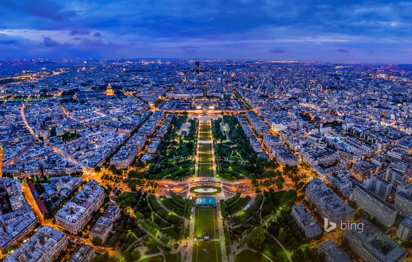 Photo wallpaper night, lights, France, Paris, panorama, the view from the Eiffel tower