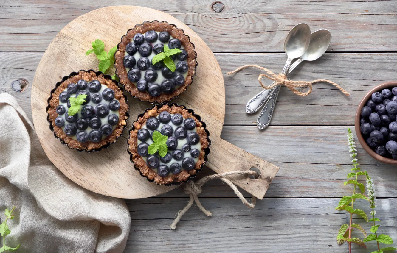 Photo wallpaper blueberries, cake, dessert, tartlets, Anya Ivanova