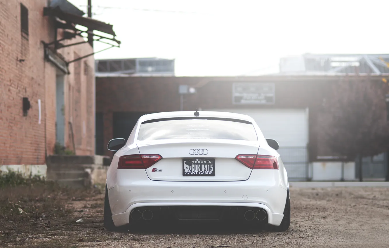 Photo wallpaper Audi, white, rear, low, stance
