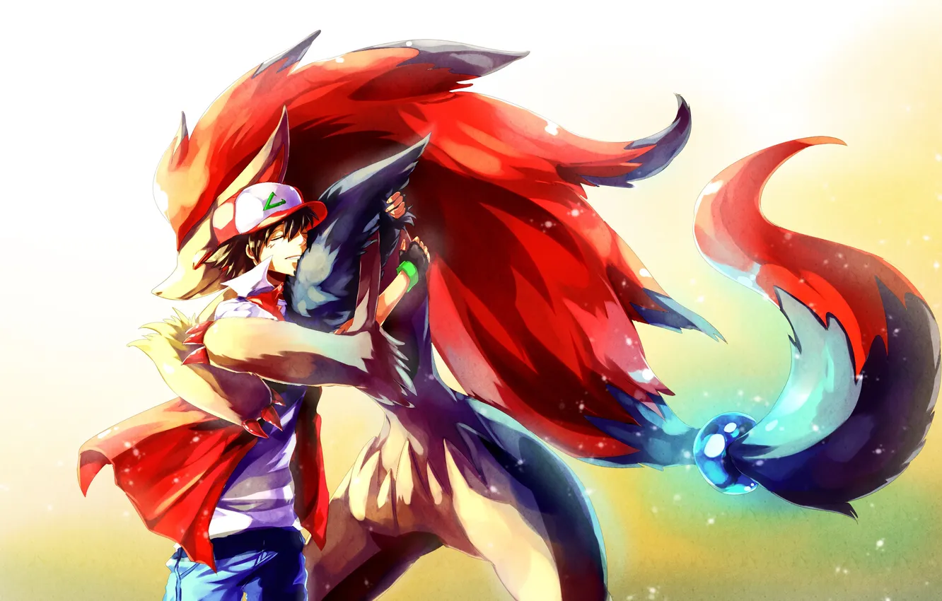 Photo wallpaper animal, magic, hugs, guy, art, pokemon, sa-dui, satoshi