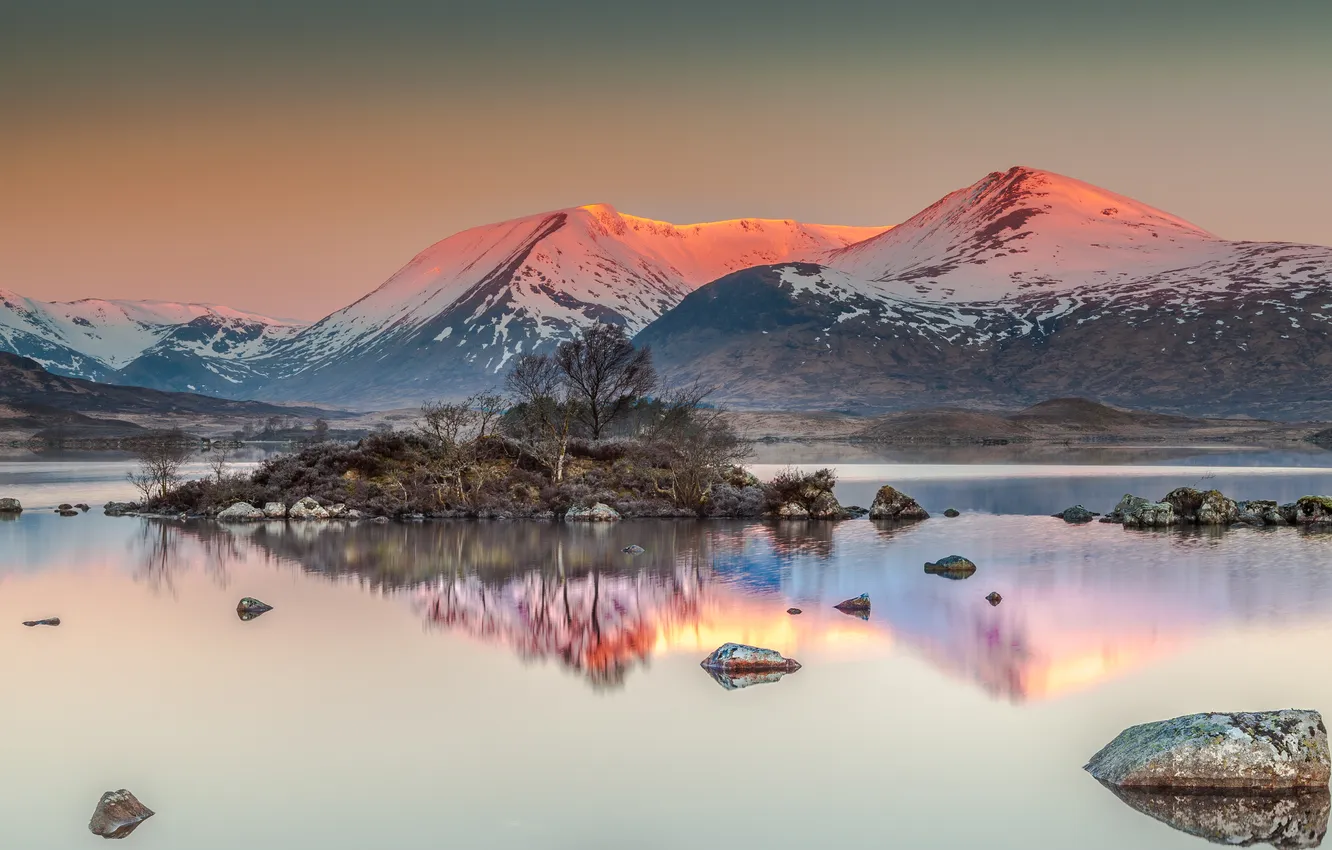 Photo wallpaper the sky, mountains, lake, stones, panorama