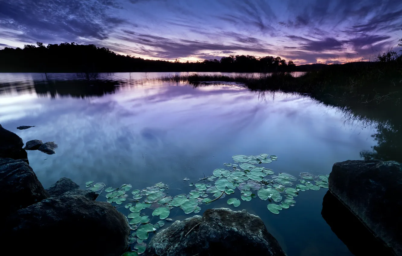 Photo wallpaper the sky, water, clouds, landscape, nature, lake, stones, shadow