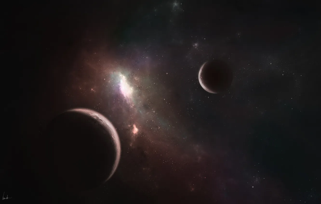 Photo wallpaper glow, space, constellation, planet, satellite