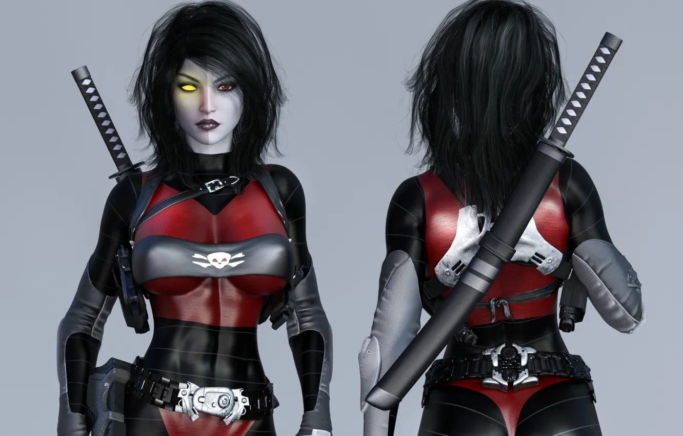 Photo wallpaper look, girl, back, front