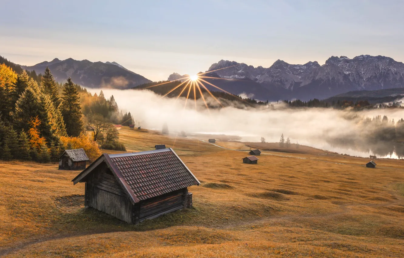 Photo wallpaper Bavaria, Karwendel Mountains, golden glow