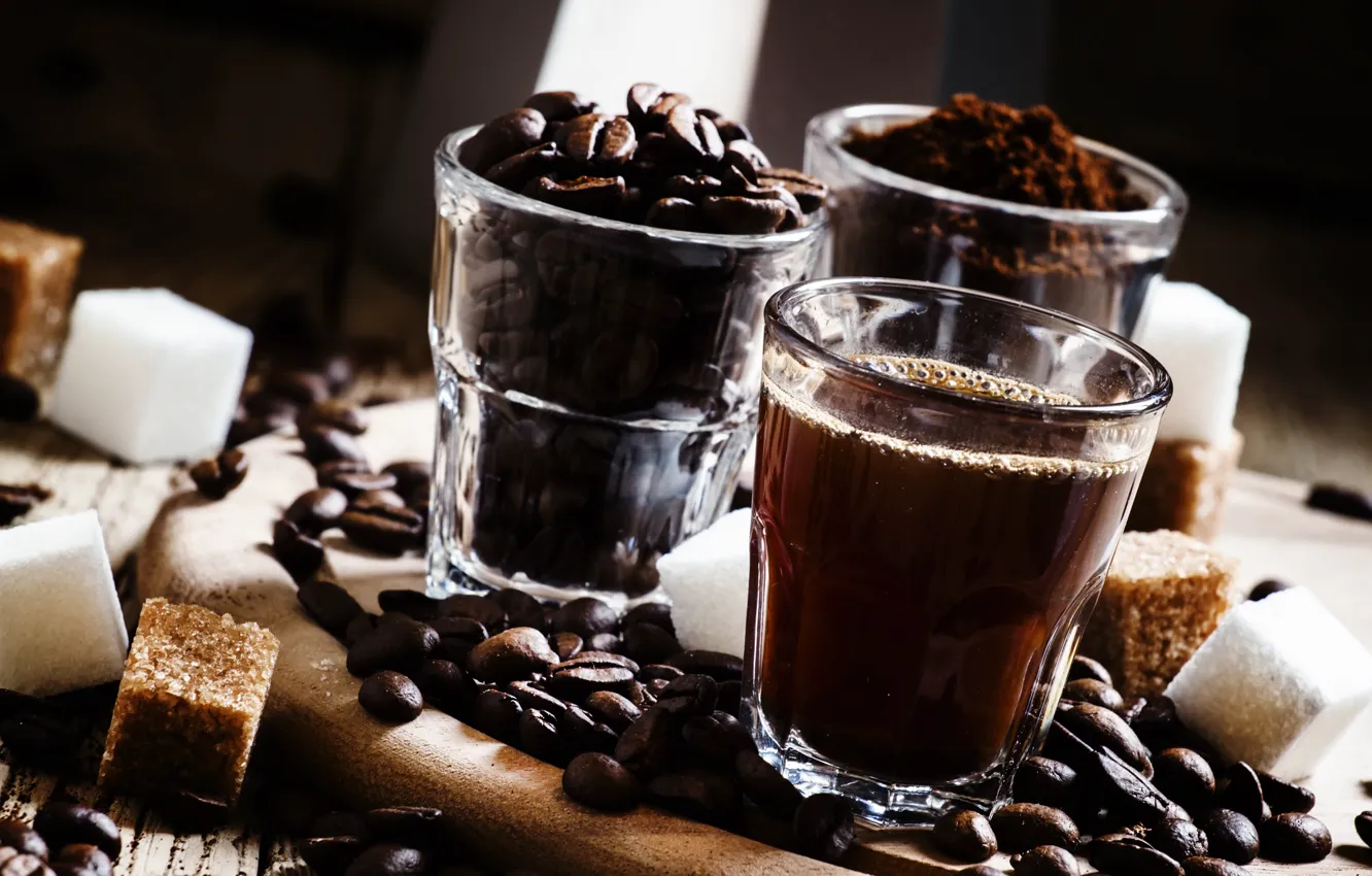 Photo wallpaper glass, coffee, drink, coffee beans