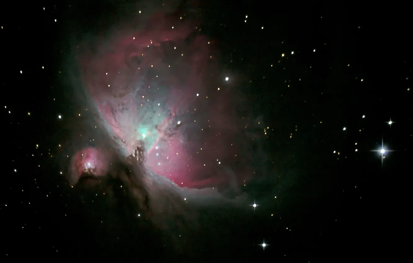 Photo wallpaper M42, is, Orion, The Orion Nebula, below, Belt