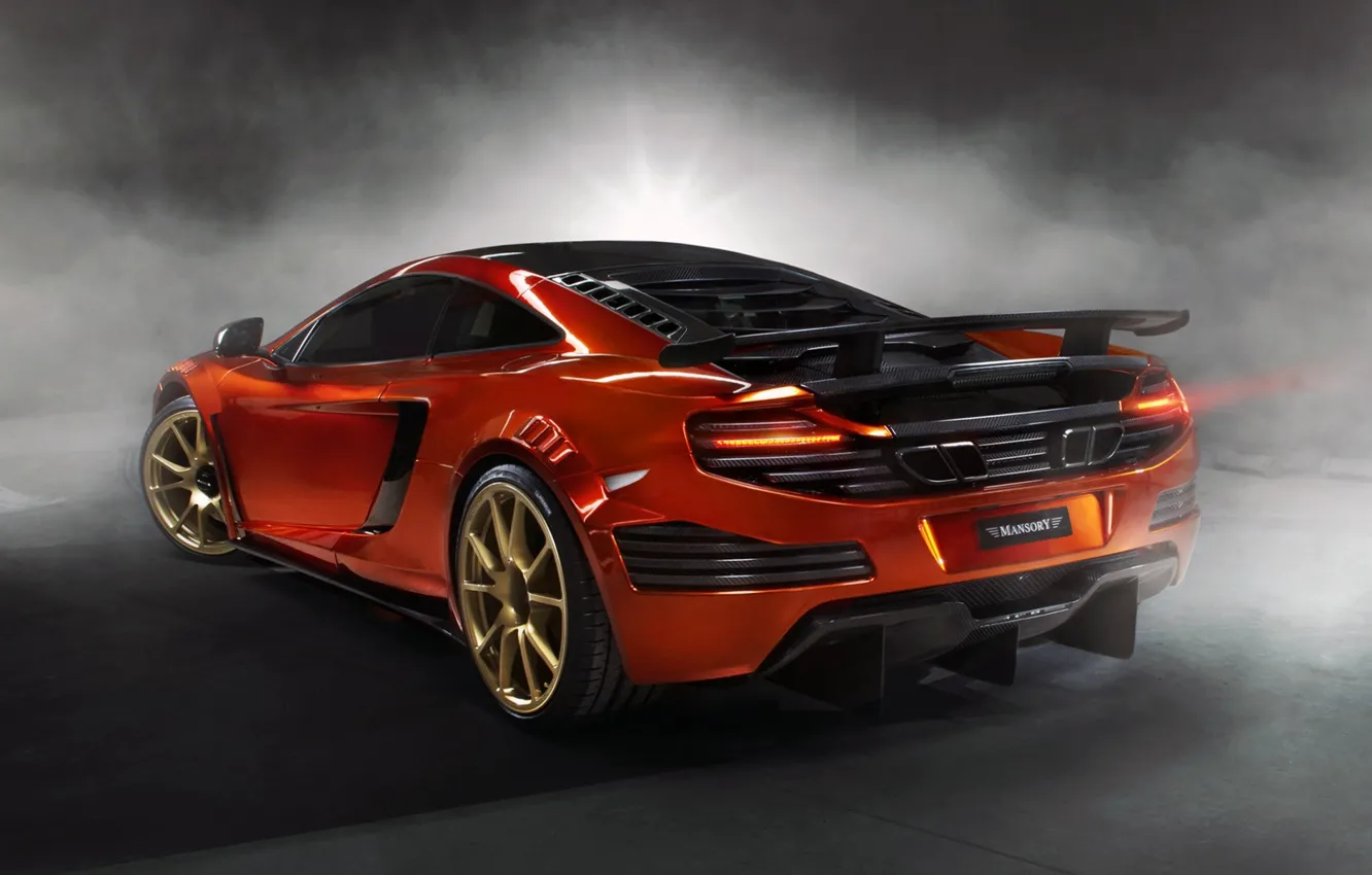 Photo wallpaper orange, background, tuning, smoke, McLaren, supercar, rear view, tuning