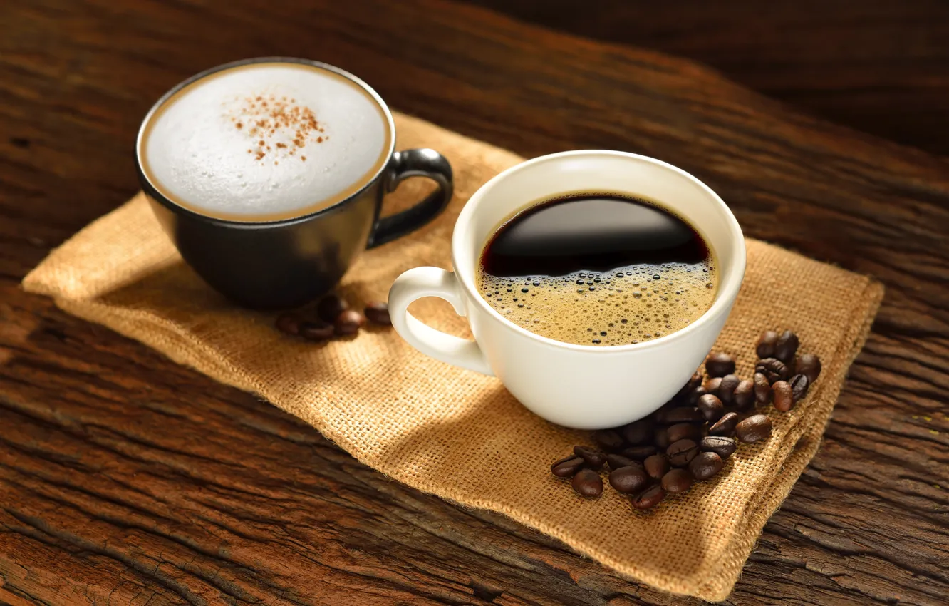 Photo wallpaper coffee, Cup, drink, cappuccino, coffee beans