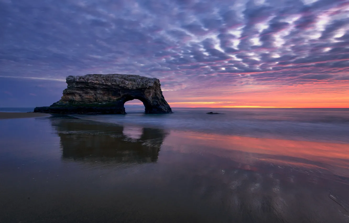 Photo wallpaper sunset, the ocean, rocks, CA, arch, Pacific Ocean, California, The Pacific ocean