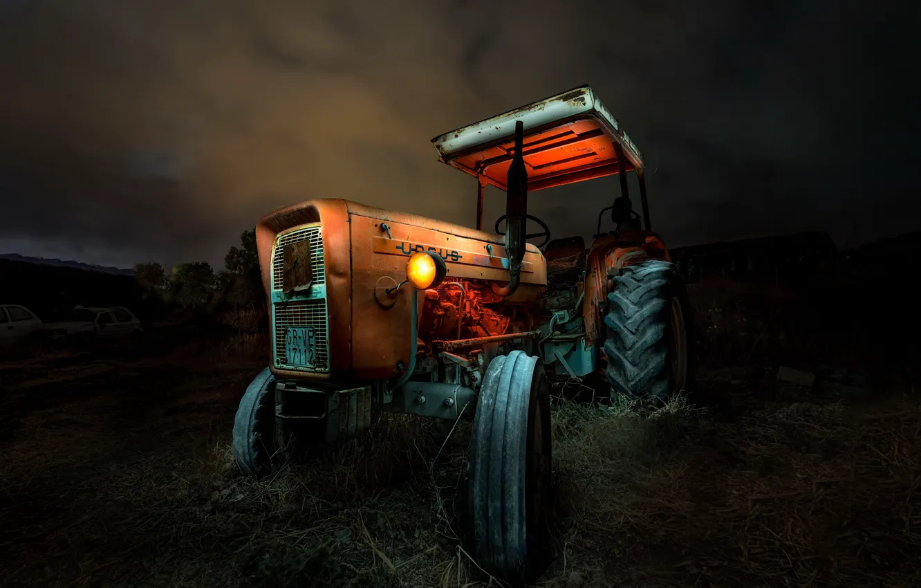 Photo wallpaper night, background, tractor