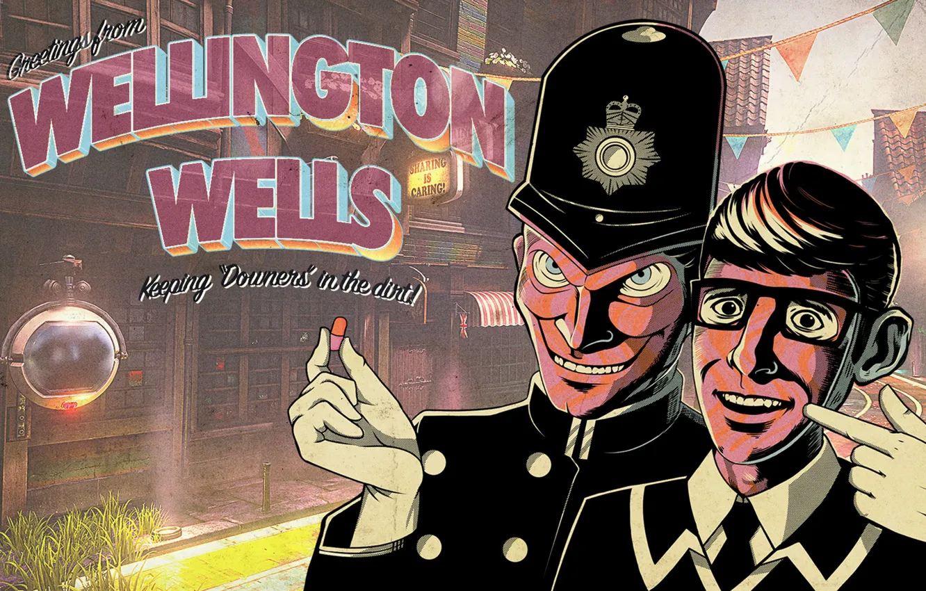 Photo wallpaper smile, people, glasses, art, tablet, police, Compulsion Games, we happy few