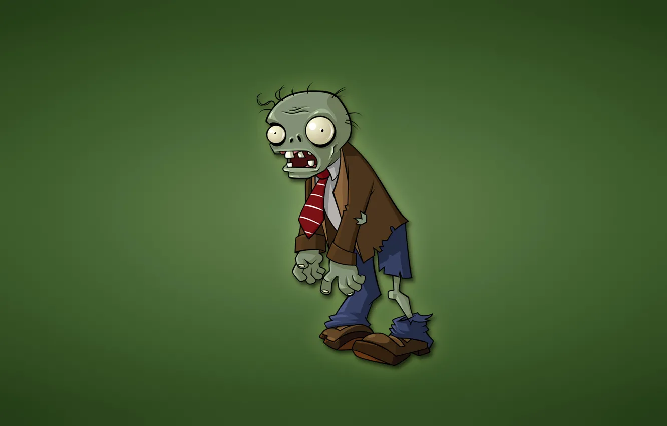 Photo wallpaper minimalism, zombies, green background, Plants vs. Zombies, red tie
