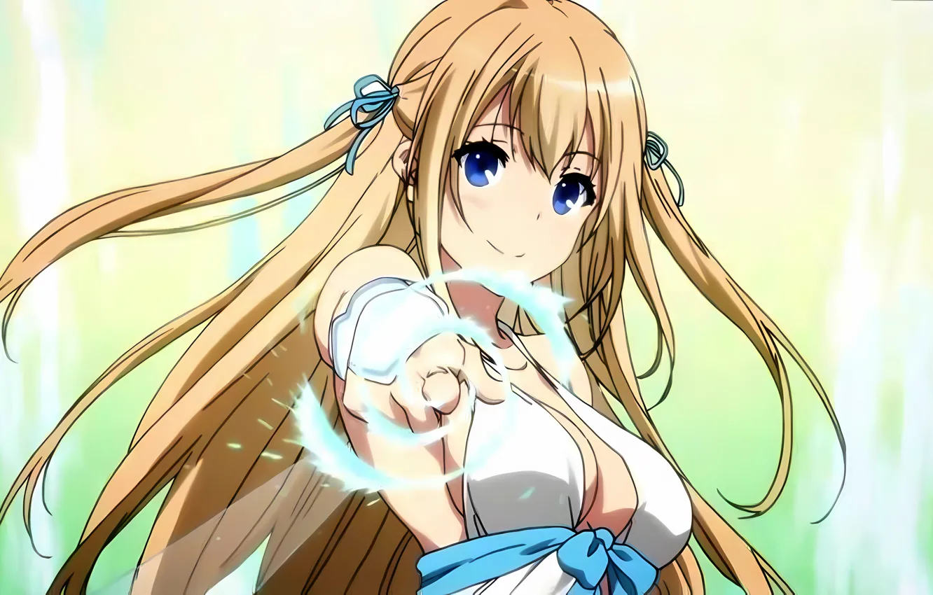 Photo wallpaper girl, sexy, cleavage, blouse, long hair, boobs, anime, beautiful