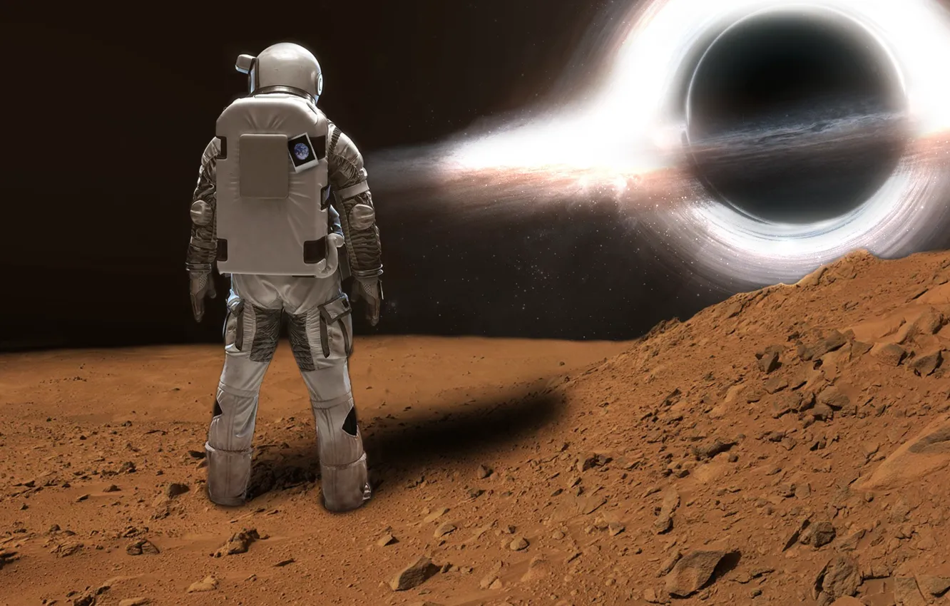 Photo wallpaper space, surface, planet, costume, black hole, astronaut