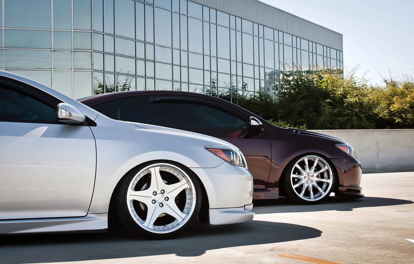 Photo wallpaper tuning, the building, car, two, scion
