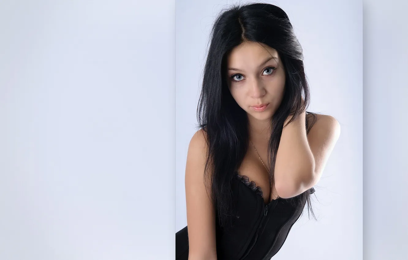 Photo wallpaper chest, eyes, look, brunette, corset