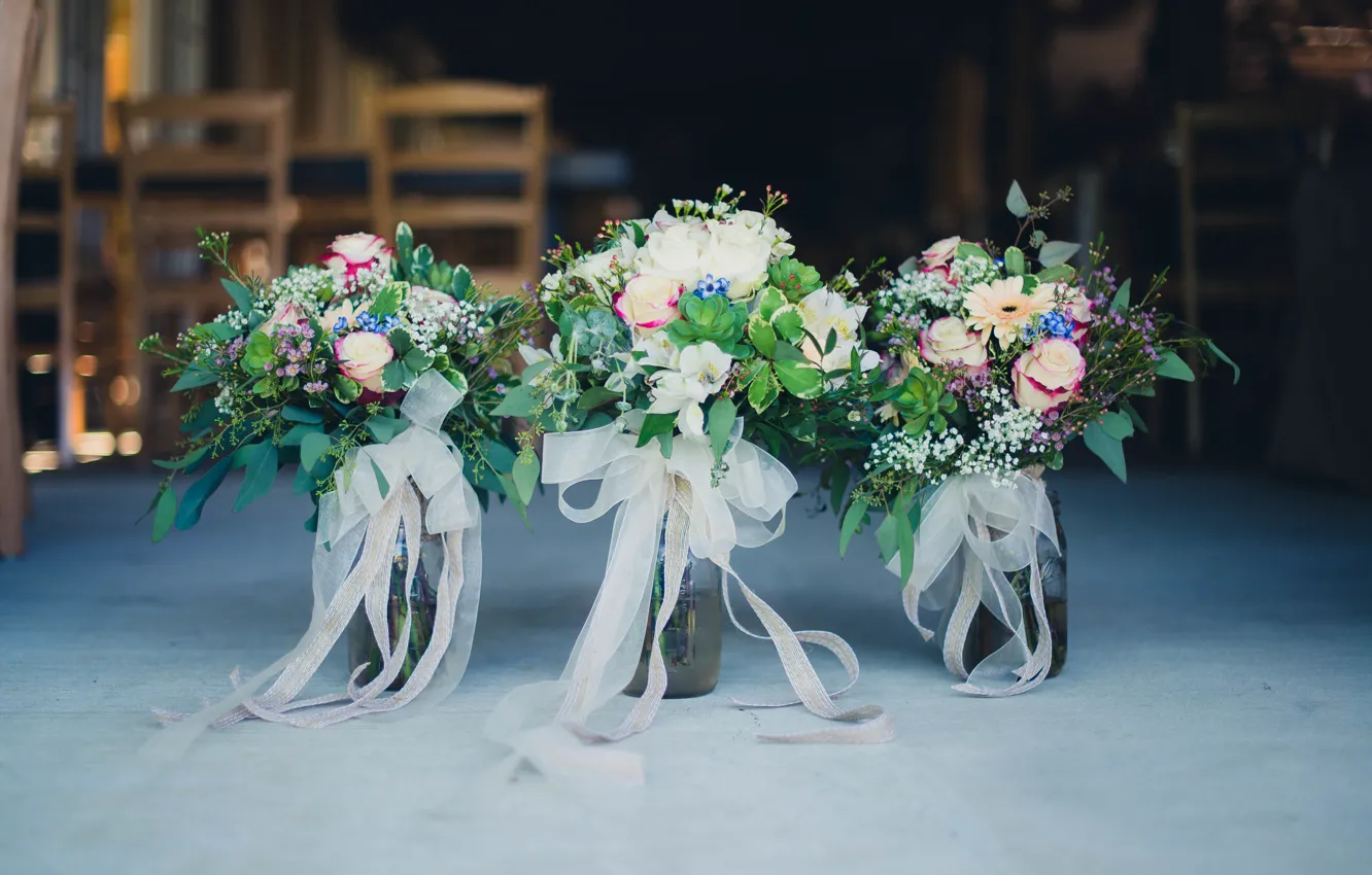 Photo wallpaper flowers, wedding, bouquets
