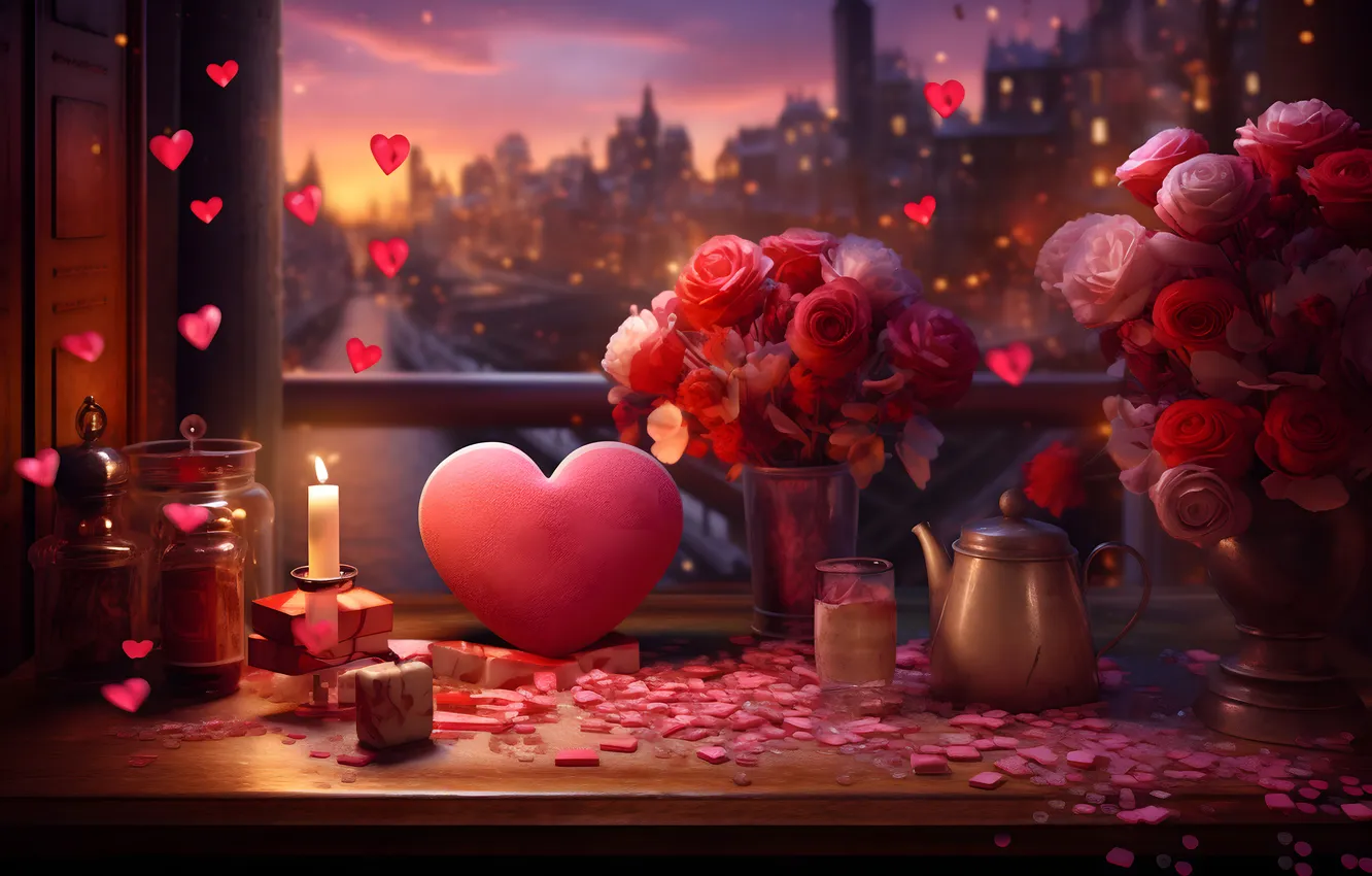 Photo wallpaper love, flowers, gift, romance, heart, roses, love, Valentine's day
