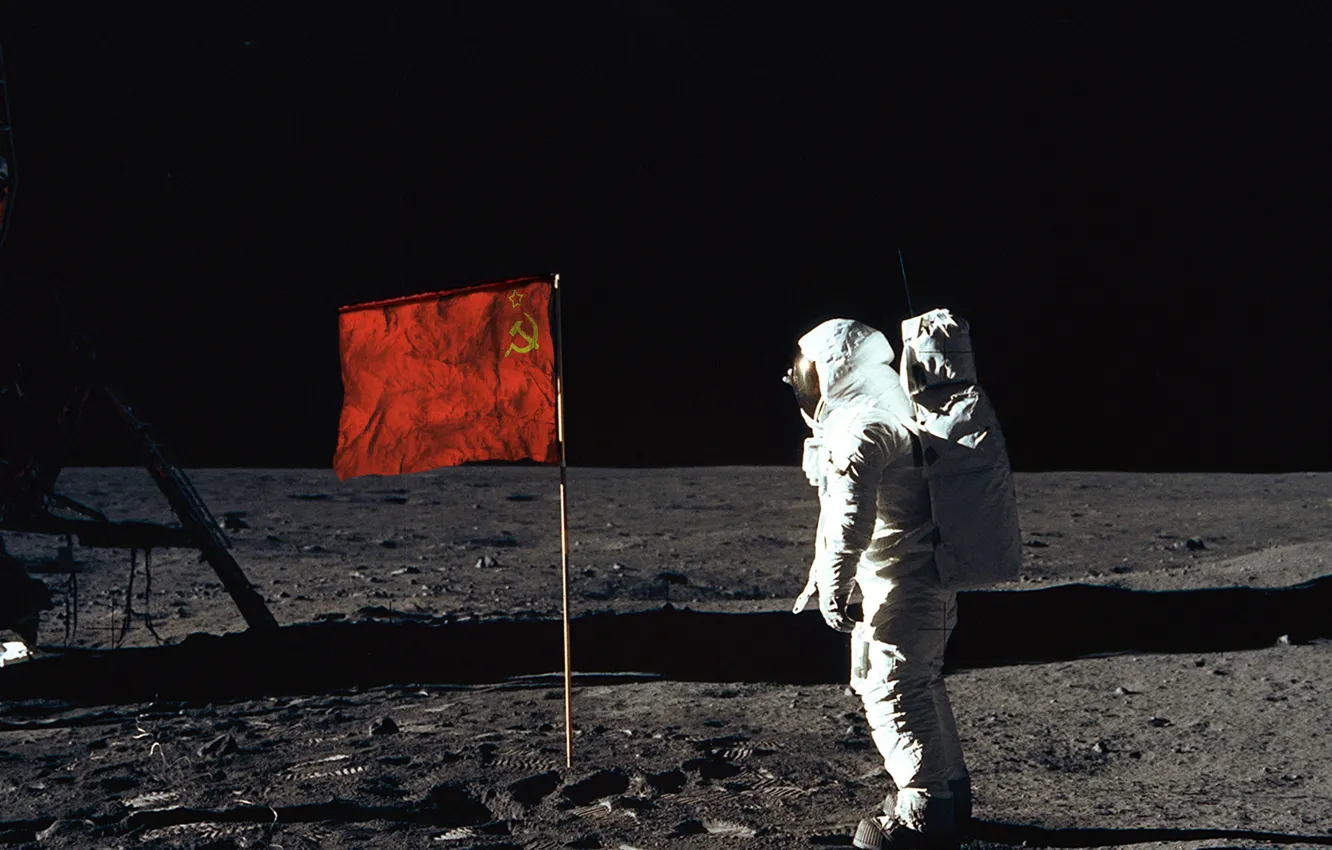 Photo wallpaper the moon, people, astronaut, flag, USSR, on the moon, first