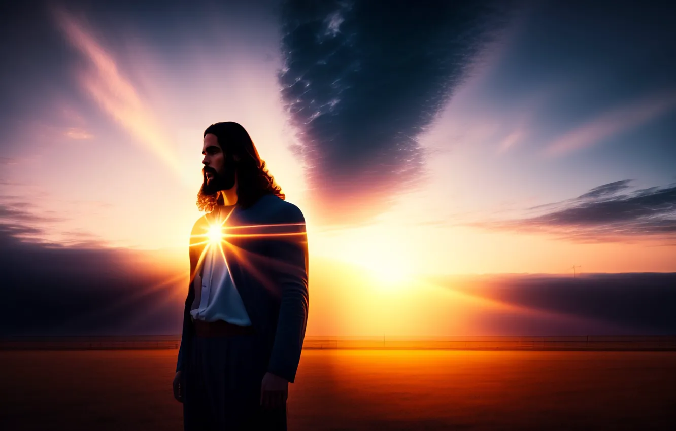 Photo wallpaper clouds, dawn, male, digital art, AI art, The Art of Artificial Intelligence, neural network