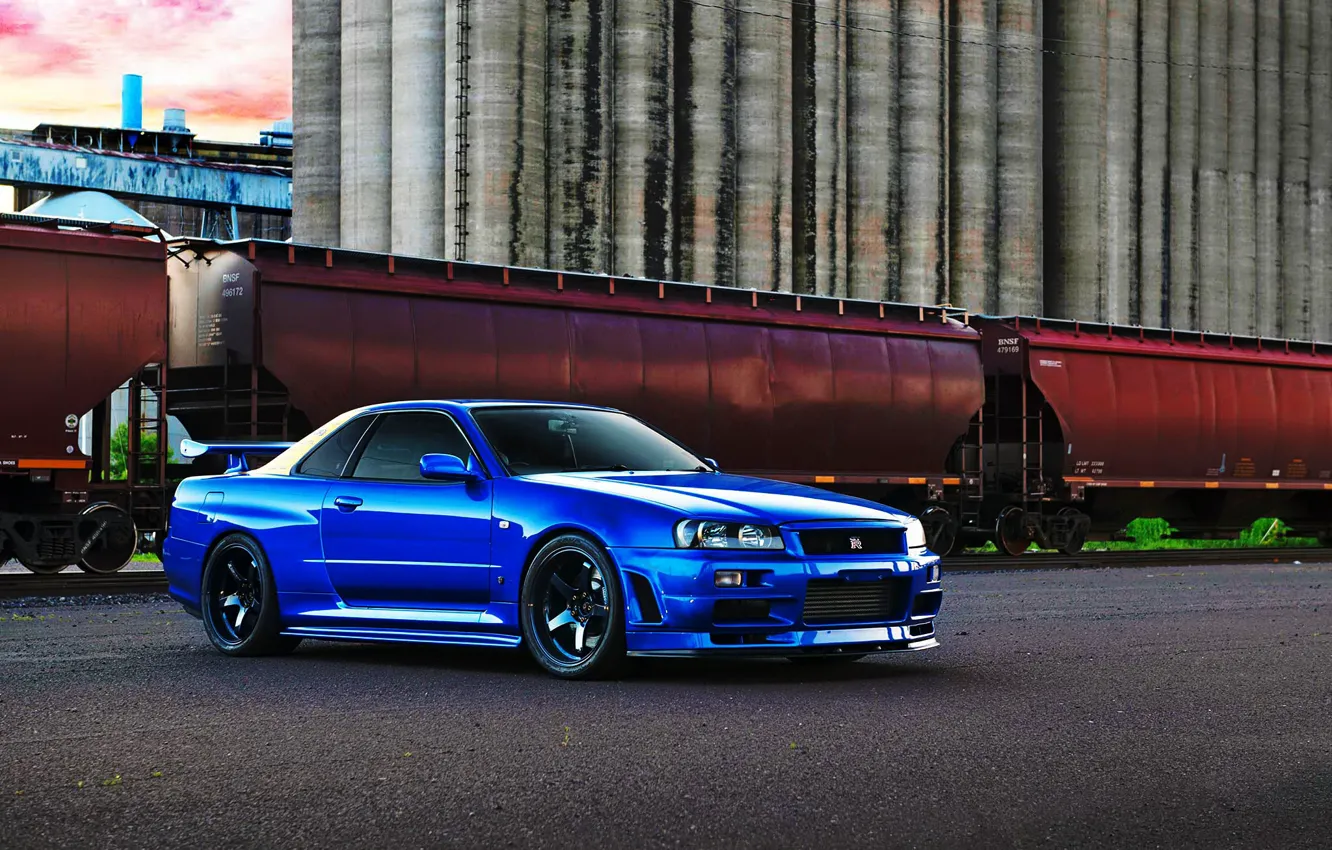 Photo wallpaper nissan, skyline, blue, r34