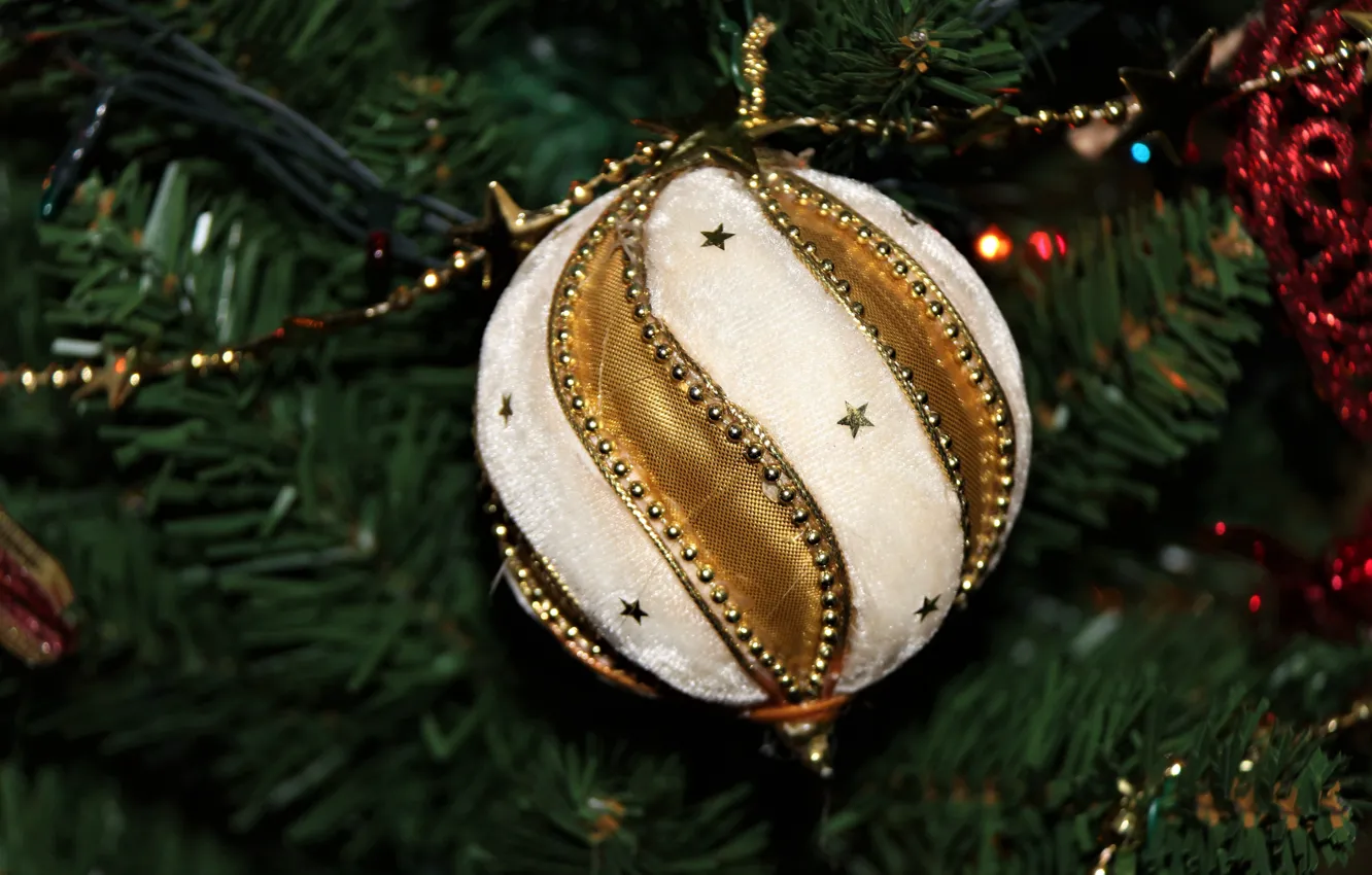 Photo wallpaper branches, strip, the dark background, holiday, ball, ball, Christmas, New year