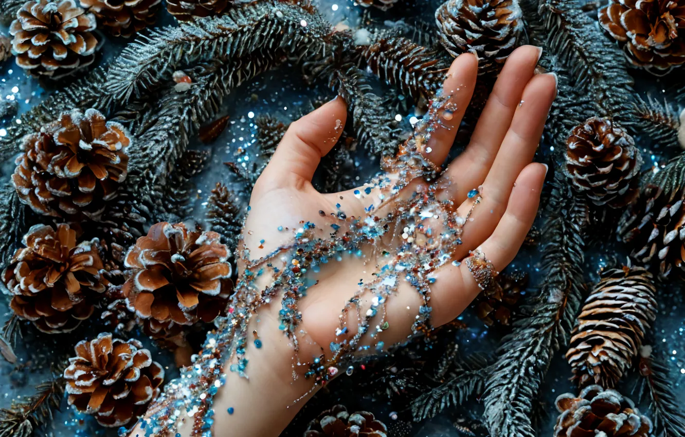 Photo wallpaper tree, new year, hands, bumps