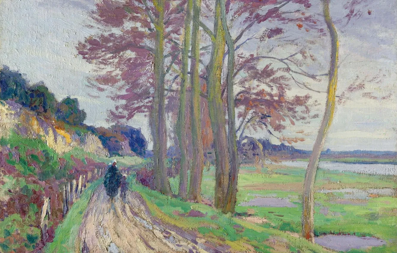 Photo wallpaper landscape, picture, Paul Madeline, Paul Madeline, The road with Poplars